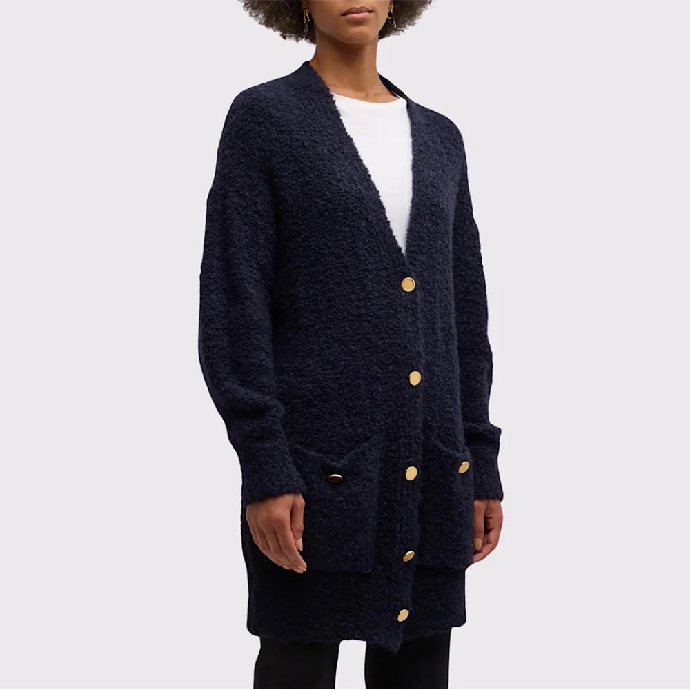 FRAME Boyfriend Boucle Navy Blue Cardigan Sweater LARGE